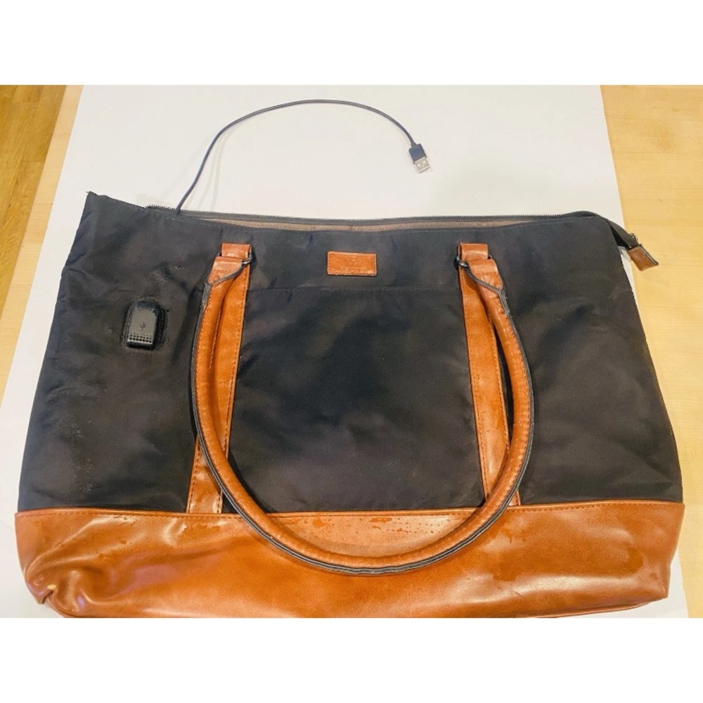 Relavel Women's Laptop Tote Bag 15.6" with USB Charging Port, Black/Brown